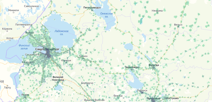 Зона покрытия МТС на карте Екатеринбург 